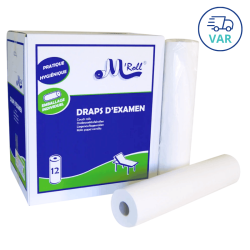 Draps d'examen lisses pure ouate carton de 12 rouleaux 50 x 35cm